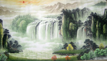 六尺聚宝盆/客厅山水画/手绘精品国画/办公室装饰画/大瀑布XRJ03