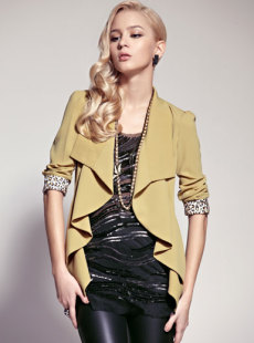 Dream ba Sally 2012 spring new elegant falbala leopard grain fold sleeve apeak texture small coat 037312102