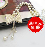 四皇冠 特价X165●韩国饰品●精致珍珠蝴蝶结长款项链 毛衣链