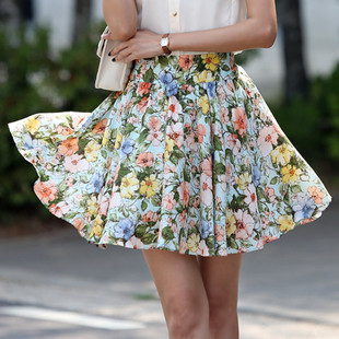 衣絮女装 夏装 新款百褶裙蓬蓬韩版大码碎花半身裙雪纺裙短裙