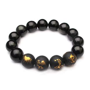  开光年吉祥物 水晶黑曜石 属蛇鸡牛巳酉丑 四神手链加强版