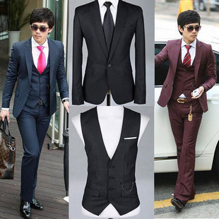  清仓秋冬男装礼服时尚休闲西服 韩版修身男士西装套装 三件套包邮