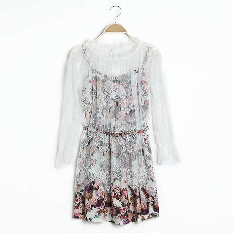 韩国小清新蕾丝罩衫搭配小碎花吊带裙连衣裙配