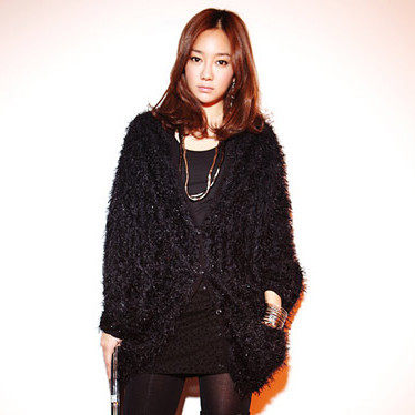 韩国SZ秋款羽绒毛<em>开衫</em>,新品蝙蝠袖<em>针织长款开</em>