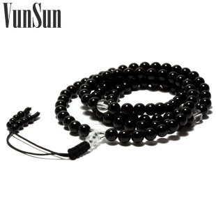  VunSun 正品天然水晶饰品 黑碧玺极强保健辟邪108颗佛珠男女手链