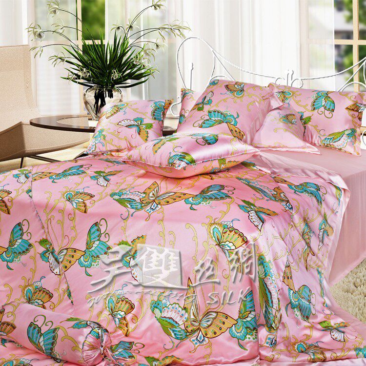 真丝床上用品 美容护肤真丝四件套 100%桑蚕丝 彩蝶翩翩