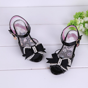  包邮新款女童凉鞋鱼嘴韩版儿童高跟凉鞋珍珠蝴蝶结童鞋公主鞋