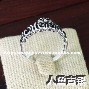  【人鱼古银】925纯银饰品 时尚复古泰银十字花 女男中性戒指 特价
