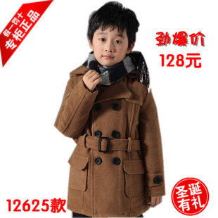  七彩玲珑童装韩版儿童中长款毛呢外套男童加厚保暖夹棉呢子大衣