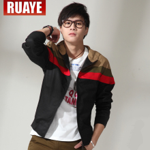 ruaye 2012春装连帽夹克男装拼色拼接韩版休闲修身薄夹克男R13J02