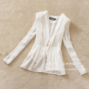 2012 Summer new small suits one button in Europe and Korean chiffon shrug bubble sleeve suit women