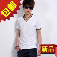 魅真维斯 2012夏季新款韩版男装时尚v领修身非主流短袖青少年T恤