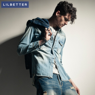  lilbetter新款男士牛仔衬衫男复古水洗长袖修身衬衣韩版男装潮牌