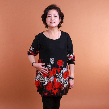 母亲节礼物<span class=H>中</span><span class=H>老年</span><span class=H>服装</span><span class=H>中</span>年女装时尚妈妈装长袖T恤大码5936