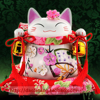 猫舍道乐堂本铺 日本正版招财猫 大花季 大号陶瓷摆件/情人节礼物