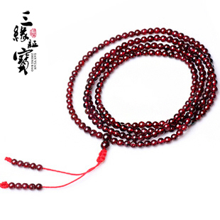  三缘证宝 小巧时尚4mm极美酒红石榴石216颗佛珠/念珠 水晶手链