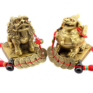  开光雌雄纯铜貔貅摆件财兽金-招财旺财,家庭店铺招财最佳吉祥物