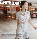 2011新款潮 夏装新品 韩版夏季女装 清新格子衬衫长款衬衣