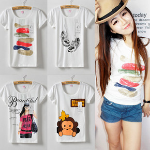 (Ladies 611-2) quality is super good ~ Korean wild round neck cotton Slim loose short-sleeved T-shirt 5513