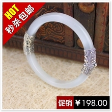 特价包邮爆款小银匠925纯银女士款玉石 泰银 绿玛瑙/白猫眼石手镯