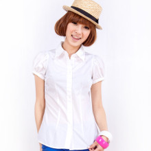 tkyl2010 唐狮夏装女士纯色短袖小尖领衬衫#110221013103