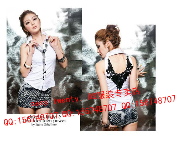 2012最新款ds演出服JAZZ爵士舞夜店后绣花性感露背修身无袖衬衣