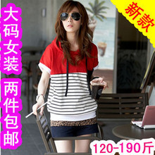 2012新品 加肥加大码女装胖mm夏装 韩版显瘦条纹大码T恤短袖上衣