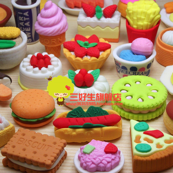 29包邮 日韩国文具 可爱清新创意卡通食物蛋糕快餐料理橡皮擦奖品