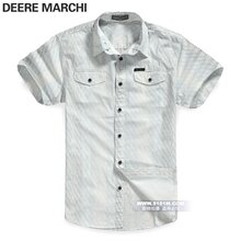 【5折】DEERE MARCHI 简约竖条纹纯棉男士短袖衬衫 CR007白