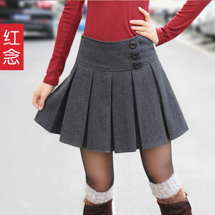  冬季新款短裙 韩版毛呢裙半身裙秋冬裙百褶裙子A字裙半裙女打底裙
