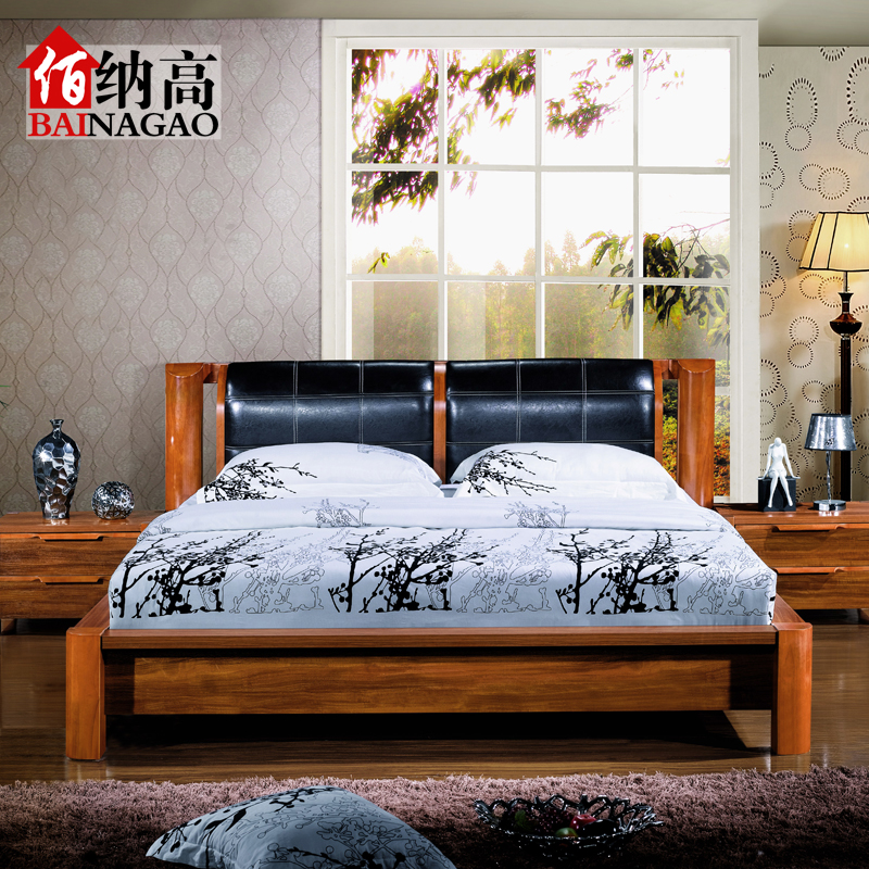佰纳高 柚木床实木双人床1.5米1.8米皮艺床中式床卧室现货特价