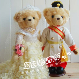 结婚情侣婚纱泰迪熊毛绒，玩具压床娃娃一对婚车头，婚礼礼物婚庆公仔