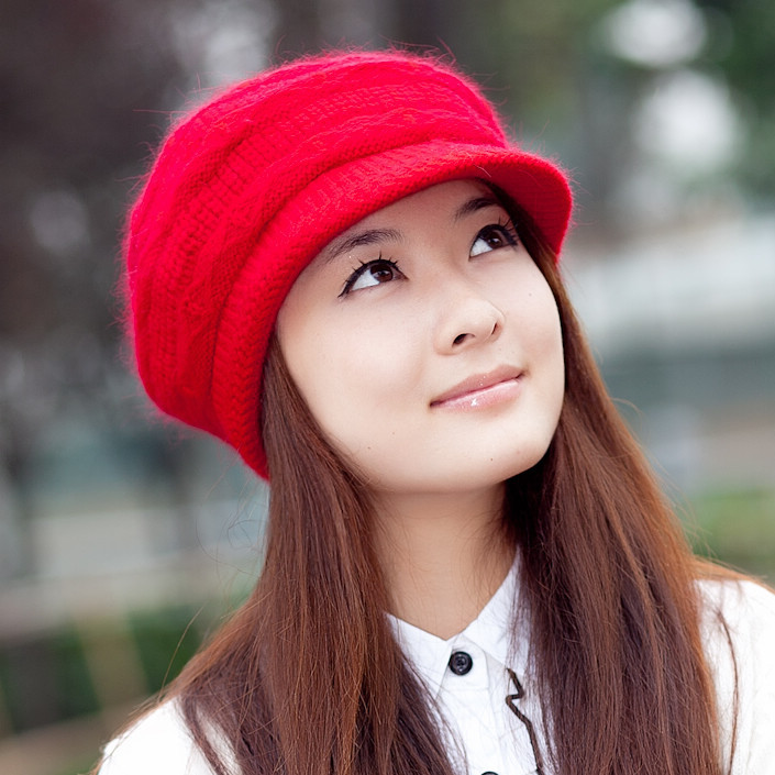 火紫女士针织帽...