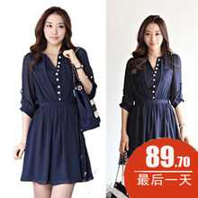 2012新品新款夏季英伦风复古雪纺裙韩版品质女装显廋V领连衣裙子