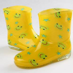  特价透明水晶黄底绿色青蛙儿童雨鞋雨靴水鞋胶鞋/男女童/时尚