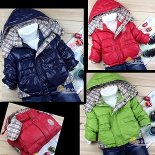  【最后清仓包邮】儿童男童女童婴儿加厚防寒格子带帽羽绒服