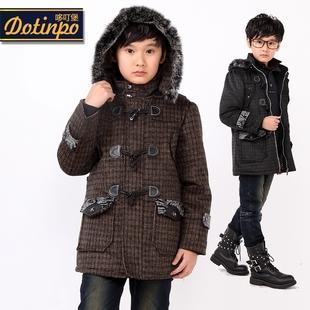  儿童棉衣韩版毛呢大衣童装新款冬装牛角扣大童加厚男童外套