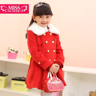  摩登小姐童装 女童装时尚仿羊绒呢大衣儿童冬款新品