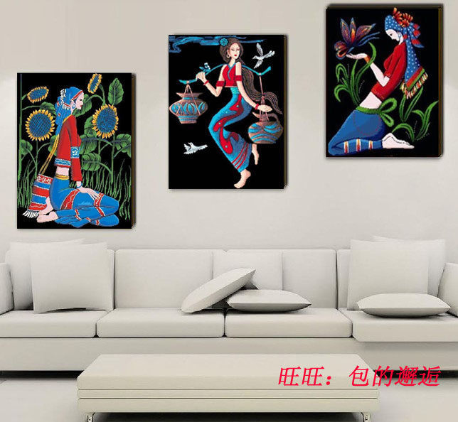 韩国品牌十字绣 三联画 阿诗玛系列 阳光情 丰收 凝思 三选一