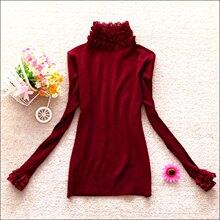 2012春装新款韩版女装8600蕾丝花边纯色淑女半高领打底针织衫毛衣
