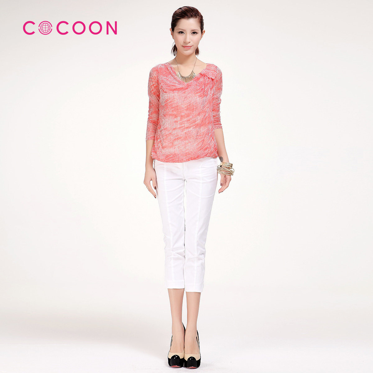 COCOON可可尼2012夏清爽透气舒适纯白修身百搭七分裤女222208022