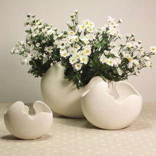  花瓶现代三件套 陶瓷白色花器 新年婚礼物 小清新文艺范 蛋壳造型