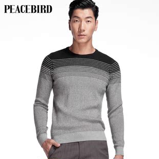  太平鸟男装春装新款正品 95%棉/时尚休闲圆领毛衣81312125003