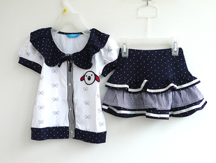  韩国原单 儿童套装 女童学院风套装 短袖T恤+短裙 质量好 TZ25