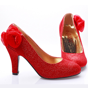  新娘新款结婚纱配件配饰礼服旗袍婚鞋红色金色完美版型舒961-5