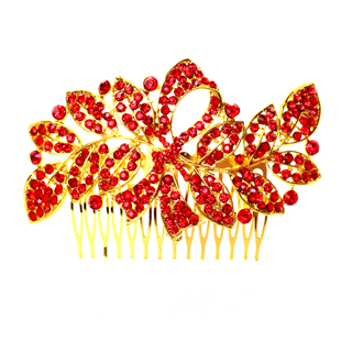  千色新娘红色叶子发梳 韩式水钻结婚发饰品插梳 盘发刘海梳配婚纱