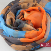 Pei Yan ~ blue orange color, wild temperament section of the spring and summer blooming silk scarf mulberry silk scarves and gorgeous ~ the other side