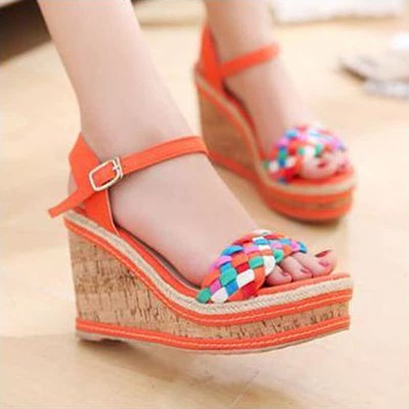 手编格子七彩带厚底...