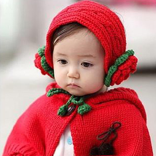  新年礼物 韩版婴儿披风斗篷 宝宝儿童披肩帽子手套三件套秋冬保暖