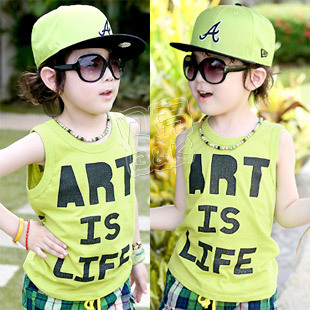  夏装韩版新款简单字母男童装女童装儿童无袖T恤背心tx-1126